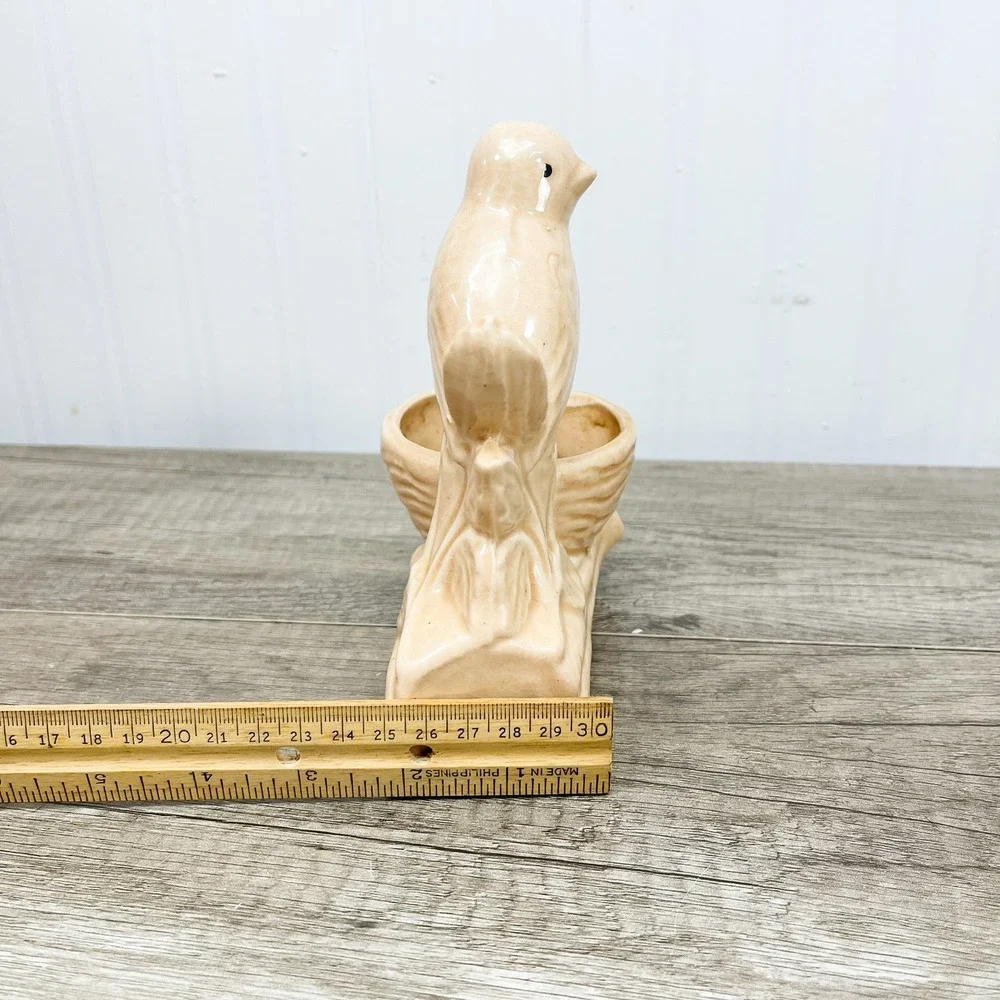 Vintage Bird Vase, Peach Ceramic Vase